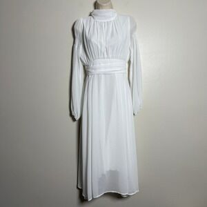 Womens Bridal Midi Dress Small Chiffon Mock Neck‎ Lined Modest Wedding Brunch
